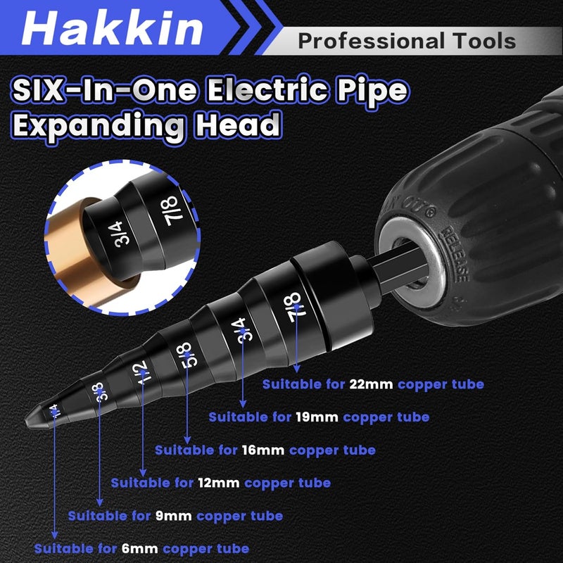 Hakkin 6 in 1 Copper Swaging HVAC Repair Tool with Bit Holder, Air Conditioner Copper Tube Expander, Swaging Tube Repair Boring Drill Bit, Swedge Tubing Tool with 1/4", 3/8", 1/2", 5/8", 3/4", 7/8” - Image 2